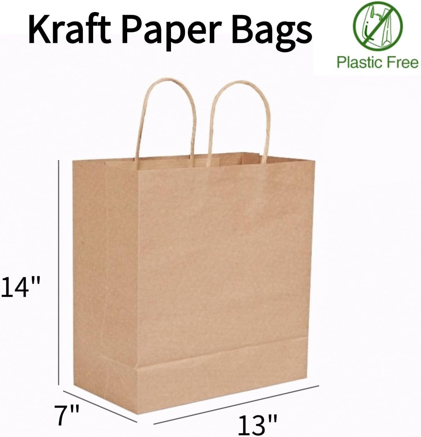 Brown Gift Bags with Durable Paper Bags for Handling Bulk 13x7x14 Inch Shopping Retail Merchandise Packaging Shopping Bag