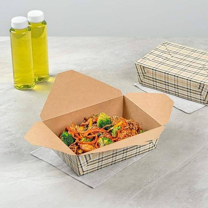 Food Container Durable Takeout Box Disposable Plaid Paper Rectangular for Takeout or Picnic Food Box