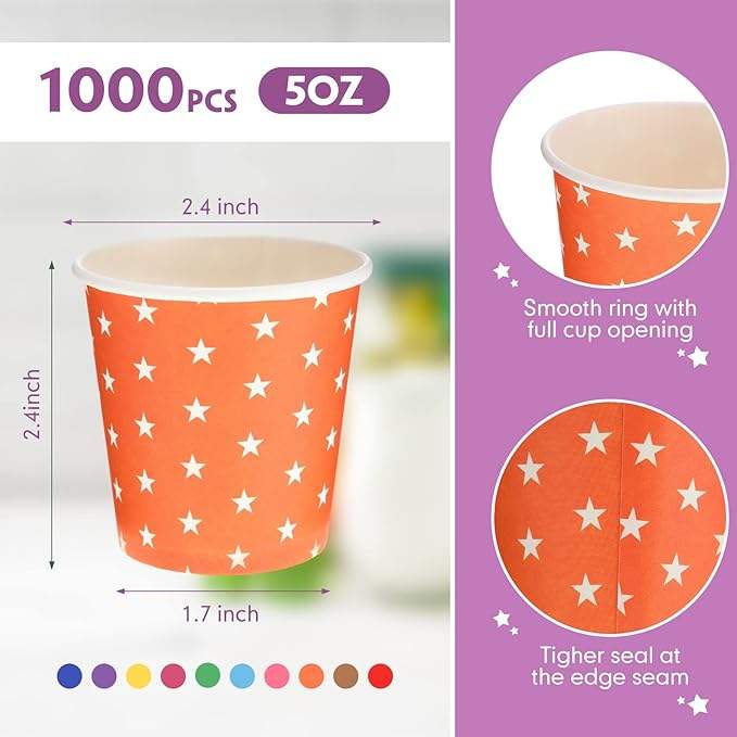 Paper Cups, Multi-colored Disposable Small Cups, Hot/cold Drink Cups Mini Mouthwash Cups, Parties, Picnics