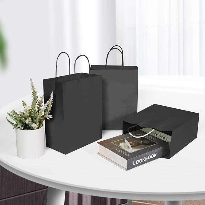 Black Paper Gift Bag with Handle Bulk Candy Retail Bag for Birthday Wedding Elegant Black Color Shopping Bag