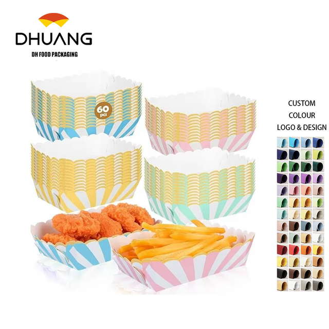 Pastel Paper Disposable Food Tray Pastel Party Kraft Food Boat 4 Color Stripes with Scallops Gold Foil Hot Dog Tacos Food Trays