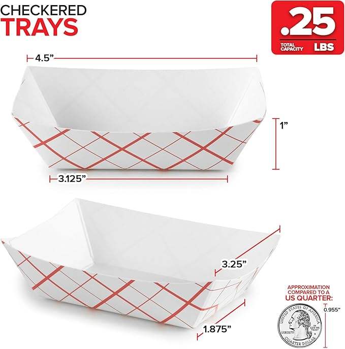 Mini Paper Food Boat Disposable Red and White Checkered Paper, Eco-friendly Food Tray Food Trays