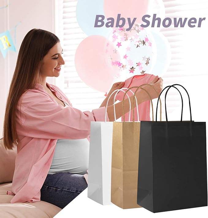 Gift Bags Black Kraft Paper Bags Handle Bulk Take-out Grocery Retail Shopping Businesses and Parties