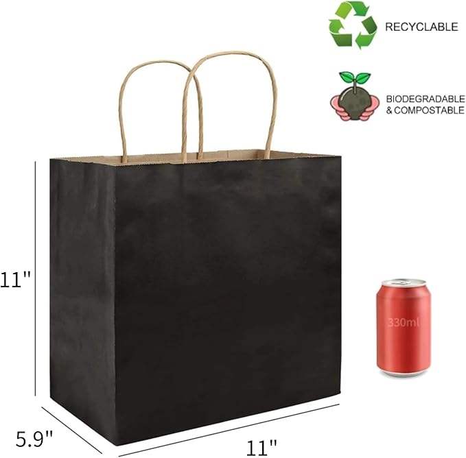 Gift Bags Black Kraft Paper Bags Handle Bulk Take-out Grocery Retail Shopping Businesses and Parties