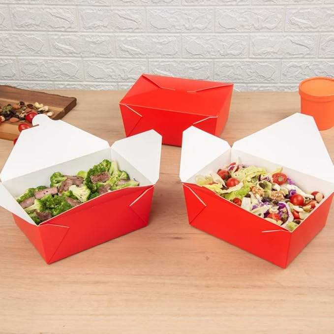 Disposable Lunch Box with Lockable Label Heat-resistant Red Paper Surface Oil-resistant Heat-proof and Cool-proof for Food Box