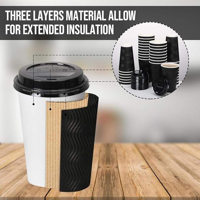 Insulated Ripple Paper Cups with Lids Disposable Coffee Cups for Water Juice Coffee Cup