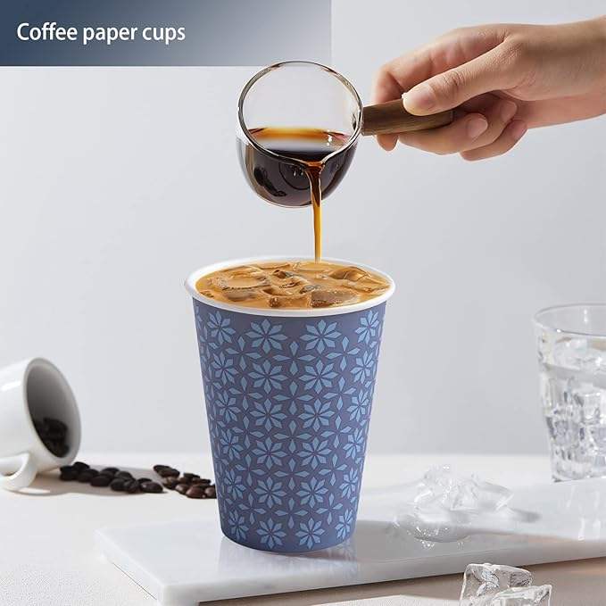 Navy Floral Disposable Paper Cups for Hot/Cold Beverages Stylish Coffee Cups for Parties Picnics Travel Events