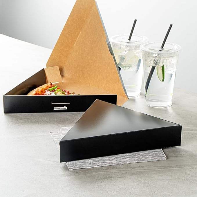 Pizza Box Clamshell Pizza Slice Container - Oil Proof Label Lock Black Paper for Restaurants and Cafes Custom Pizza Boxs