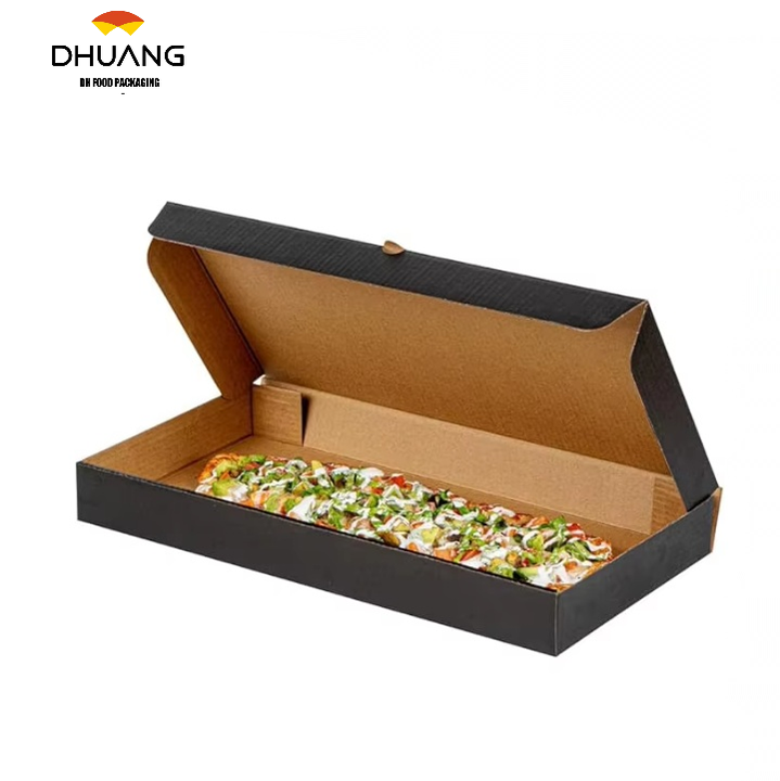 Disposable Takeaway Box Sturdy Corrugated Black Kraft Paper Pizza Box - Label Lock Custom Pizza Boxs