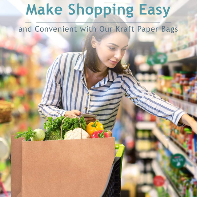 Kraft Paper Shopping Bags Waterproof Greaseproof PVC Coated for Gift Giving Retail Stores Craft Use for Clothing Boutiques