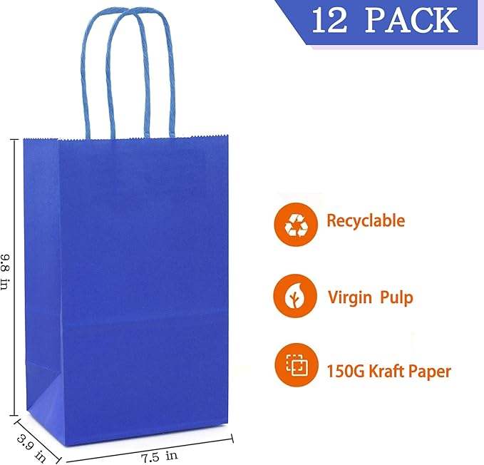 Luxury Royal Blue Medium Kraft Paper Bags with Handles for Packaging and Promotion-Blue Gift Bags with Royal Logo
