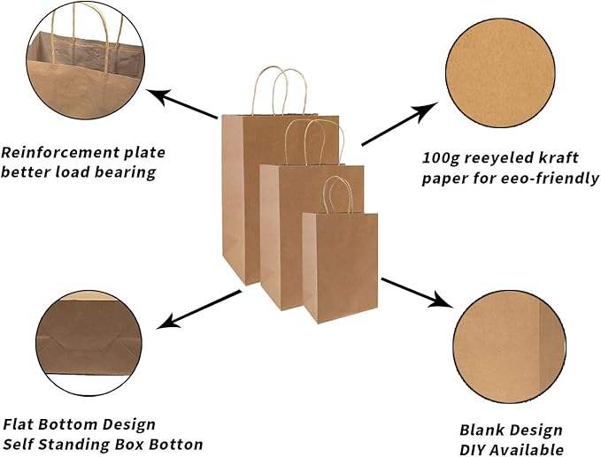 Brown Kraft Paper Bag with Handle Multiple Sizes Customizable Pattern logo for Retail Bag Shopping Bags