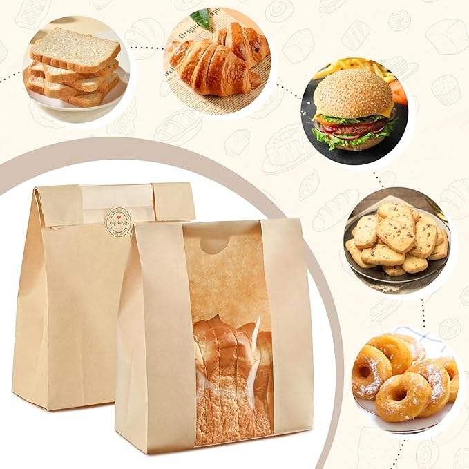 Windowed Toaster Bags Homemade Bread Bags for Baked Goods Storage with Label Sealing Stickers Custom Bread Bags