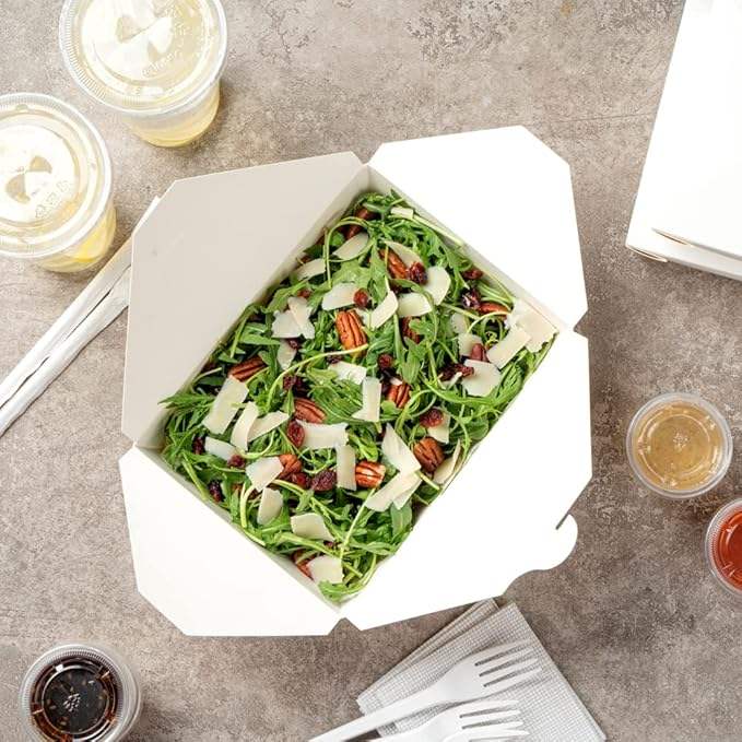 Disposable Sustainable White Paper 49-ounce Rectangular Takeout Box for Takeout or Picnics