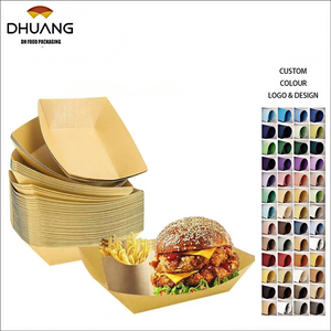 Kraft Paper Food Tray, Disposable Serving Tray for Snack Hot Dog BBQ Popcorn Party Food Trays