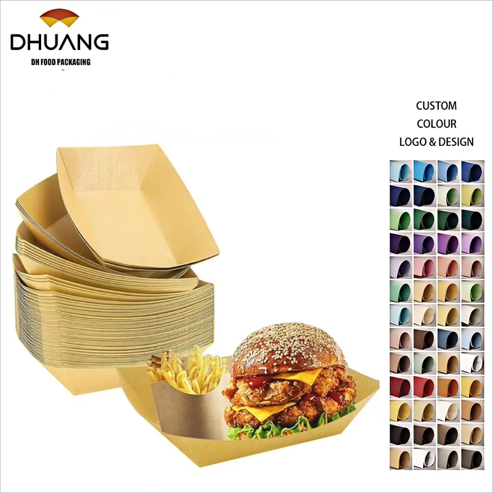 Kraft Paper Food Tray, Disposable Serving Tray for Snack Hot Dog BBQ Popcorn Party Food Trays