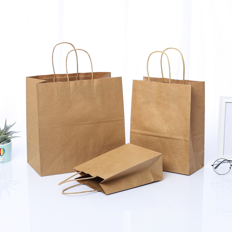New Year Red Kraft Paper Bag Full Moon Design Festive Wedding Housewarming Birthday Gift Thick Woven Rope Offset Printing