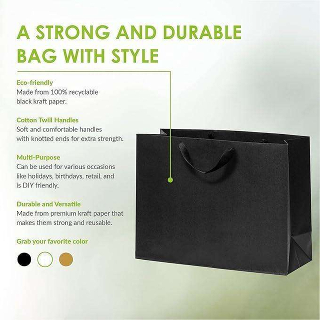 Custom Large Shopping Tote Gift Bags Handles Black Kraft for Small Business Boutiques Custom Retail Merchandise Bulk Recycled
