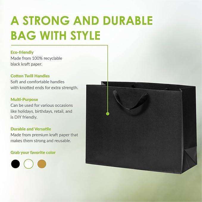 Custom Large Shopping Tote Gift Bags Handles Black Kraft for Small Business Boutiques Custom Retail Merchandise Bulk Recycled