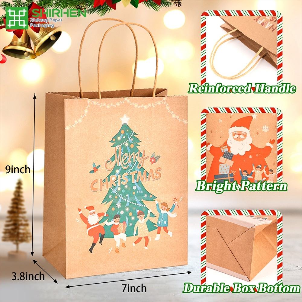 In Stock Christmas Kraft Paper Bag for Candy Apple & Food Gift Packaging Enhanced with Flexo Printing Customizable Logo