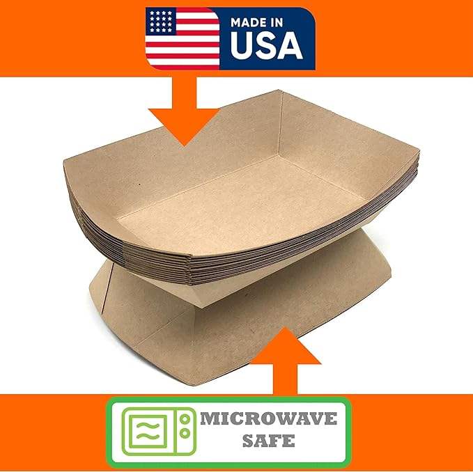 Food Tray Kraft Paper extra Large (5 Lb) Disposable Recyclable Service Ship Condiments Grease Resistant