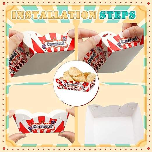 Pieces of Disposable Paper Food Tray for Carnival Party Decorations for Food Stalls, Condiments