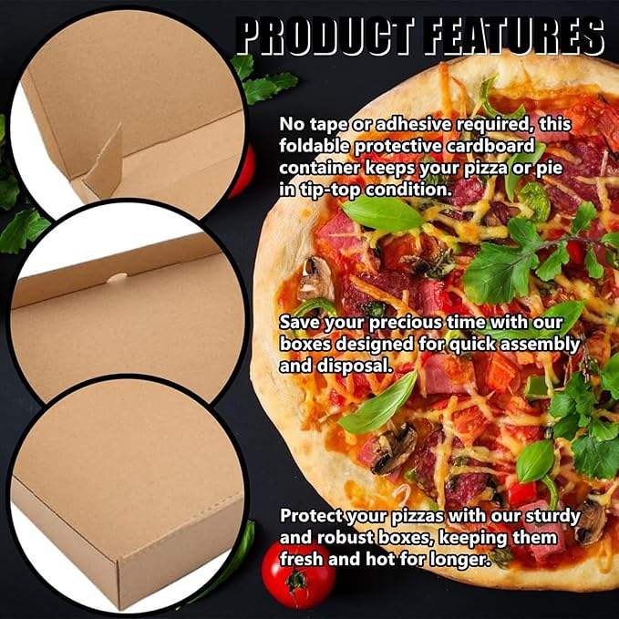 Small Pizza Box Lock Corner Clay Coating Thin Reusable for Mini Pizzas Cookies Cake Parties Weddings Custom Pizza Box