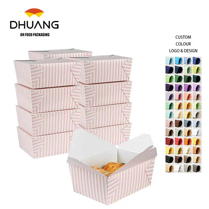 Durable Disposable Pink and White Striped Paper Takeout Container 98 oz Food Container for Takeout Food Box
