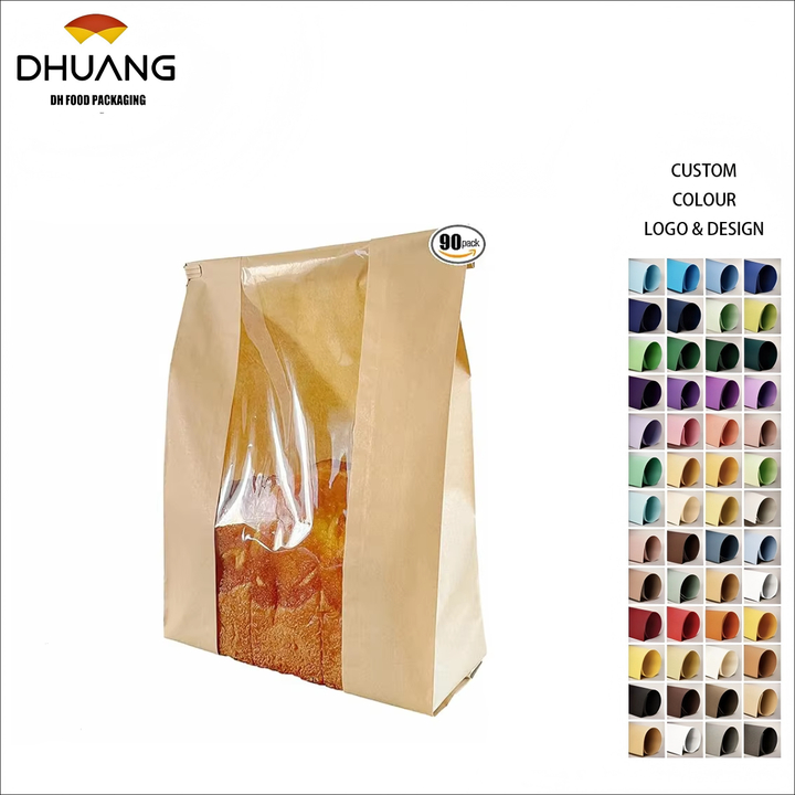Brown Paper Bread Bag with Window Homemade Bread with Tin Label Lock Affixed with Label Seal Custom Bread Bags