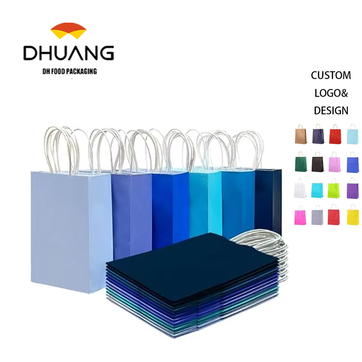 Bulk Small Size Kraft Paper Gift Bags with Handles 6 Different Blue Colors Multiple Uses for Gifts with Custom Logo Shopping Bag
