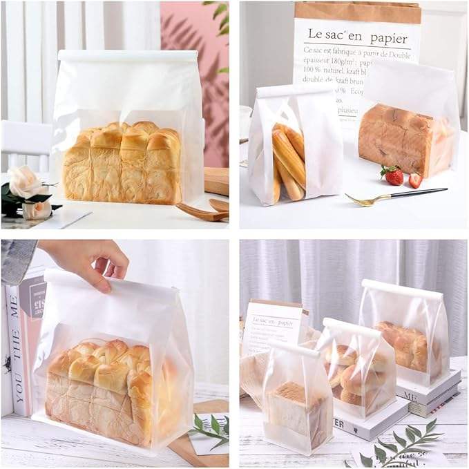 Customized Bread and Toast Bags with windows Paper Bags with Labels and Locks Crackers Coffee Beans CUSTOM Bread Bags