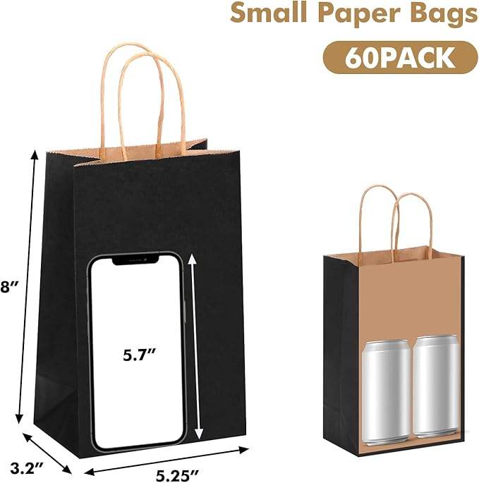 60 Black Paper Bags Gift Bags to Handle Bulk Shopping Birthdays Weddings Business Parties