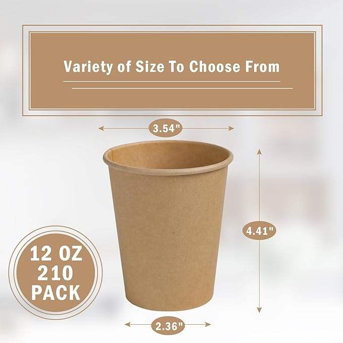 Custom Logo Disposable Kraft Paper Cups Unbleached Brown Single Wall Cups for Hot/Cold Beverages PE for Home Office Party Visits