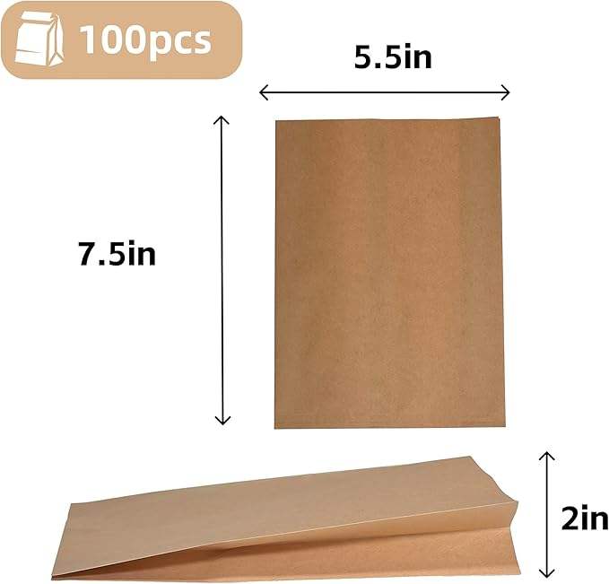 Greaseproof Brown Paper Bag with Sticker for Sandwiches Bakery Snacks Desserts Takeout Durable Packaging Paper Custom Bread Baga