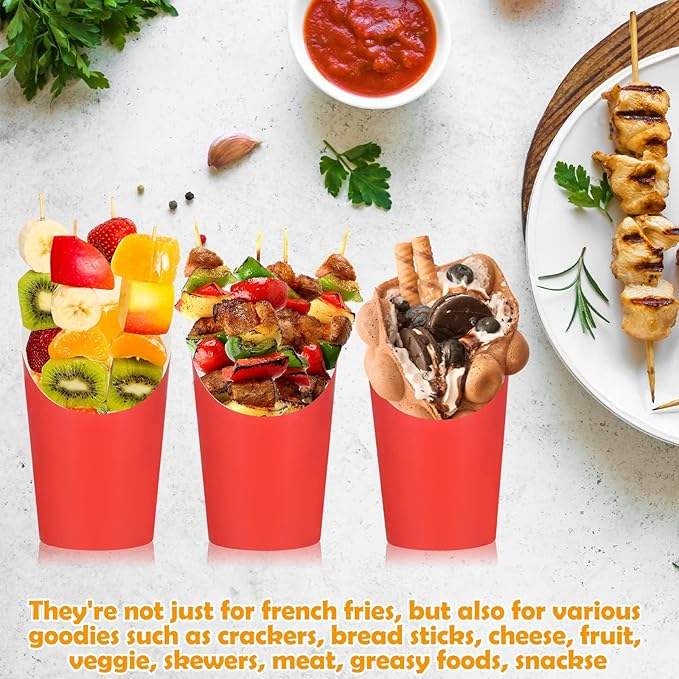 French Fries Holder, 12 oz Disposable Paper French Fries Cup, Birthday Pie Waffle Popcorn Deli Cup French Fries Cup