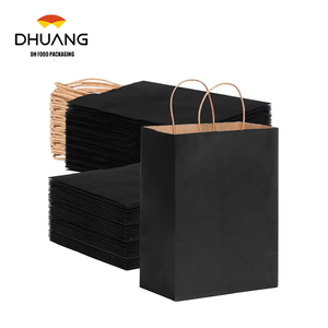 Medium Size Black Kraft Paper Gift Bags with Handles Eco-Friendly for Party Craft Food Packaging for Businesses