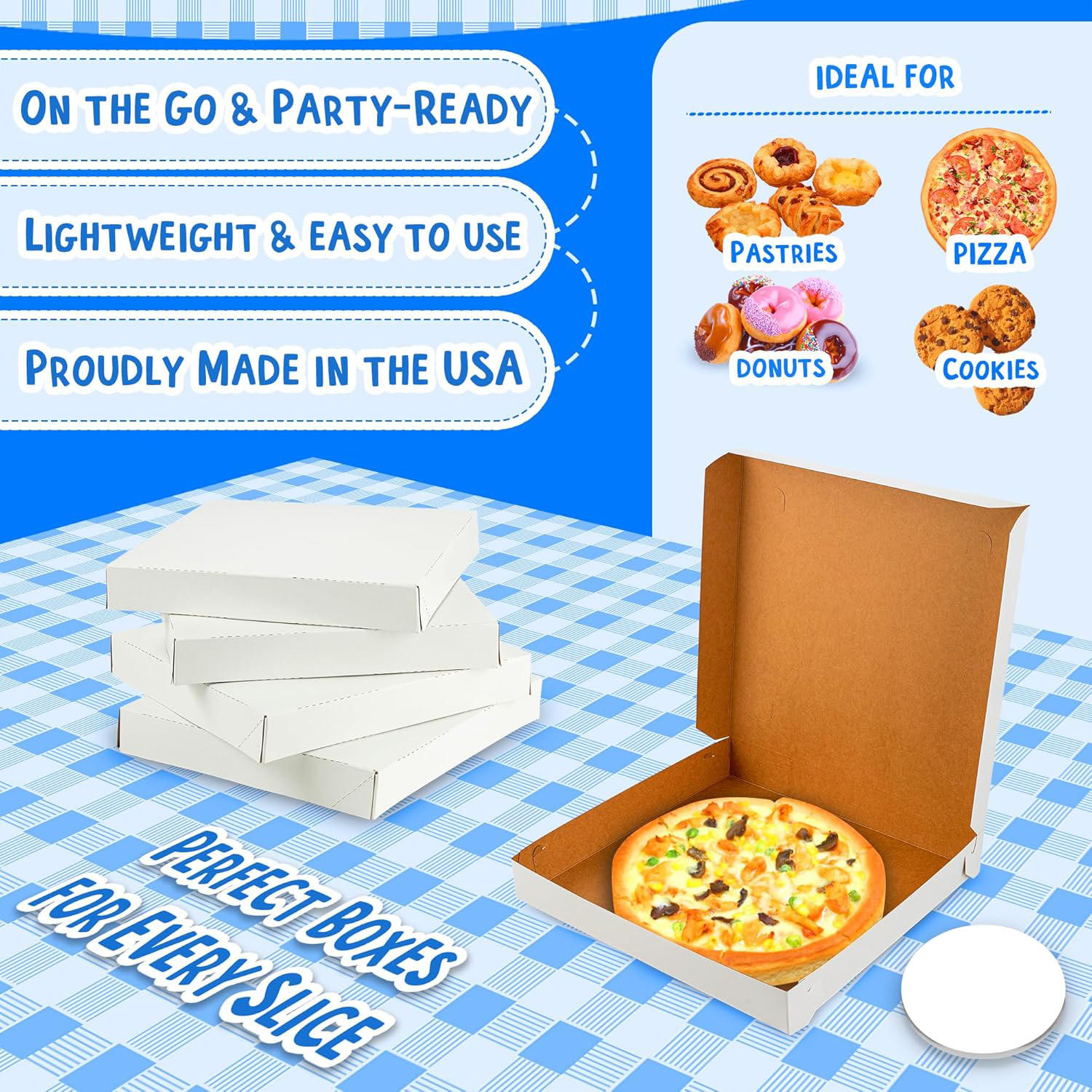 White Pizza Box Clay Coated Cardboard Pizza Box for Cookies Cakes Taco Custom Pizza Boxs
