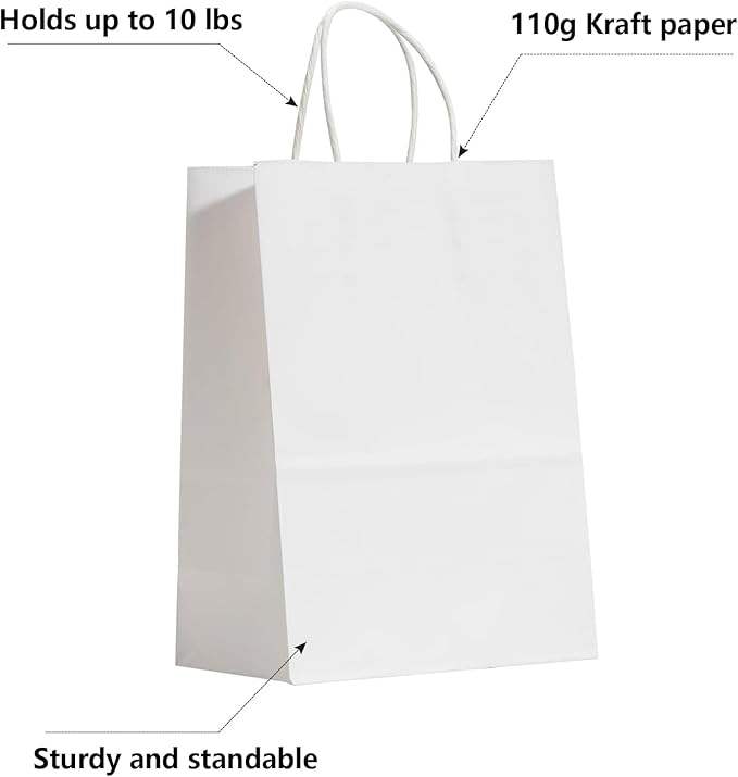 White Paper Bags Processed in Bulk Gift Medium Size Retail Shopping Merchandise Custom Paper Bags