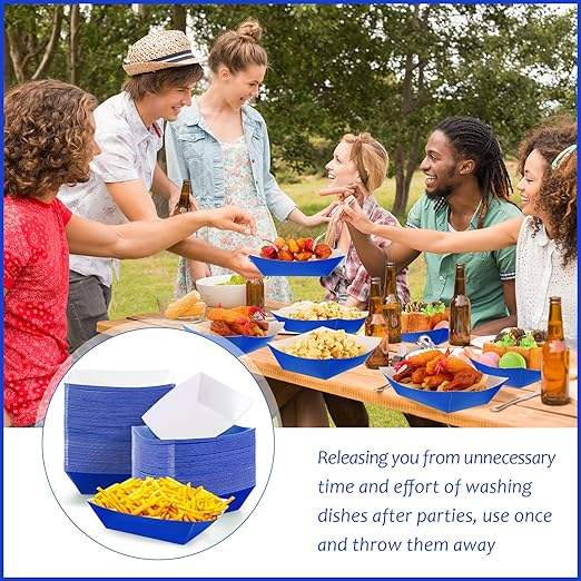 3-pound Paper Food Trays Disposable Nachos Trays Burritos Licensed Christmas Party Supplies Kraft Paper Boat (blue)