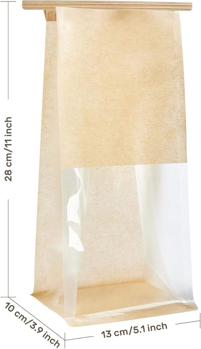 Packages Toast Bag with Window Kraft Tin Tie Label Lock Healing Bag Packaging Pastry Popcorn Custom Bread Bags