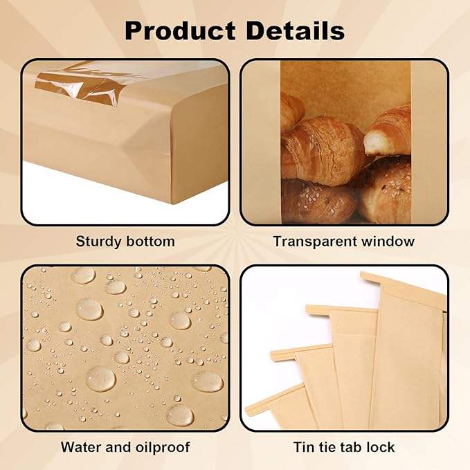 Toast Bag with Window with Metal Tin and Seal Sticker Baked Goods Packaging Storage Cookie Bag Custom Bread Bags