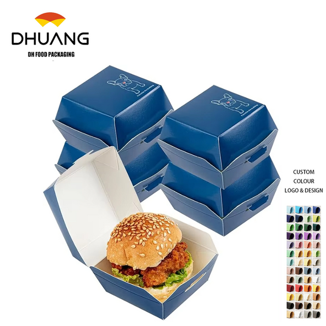 Disposable Kraft Paper Hamburger Box Hinged Lid for Mini Burgers Desserts Features Foil for Premium Takeout Packaging Food Box
