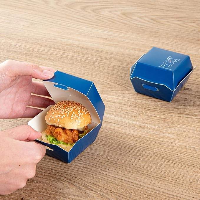 Disposable Kraft Paper Hamburger Box Hinged Lid for Mini Burgers Desserts Features Foil for Premium Takeout Packaging Food Box