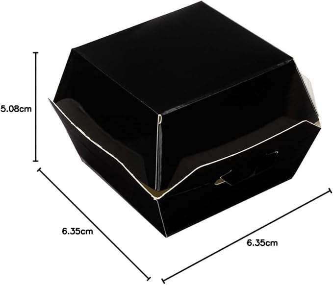 Mini Burger Box Food Container with Hinged Lid Disposable Black Paper Takeout Box for Small Burgers or Desserts