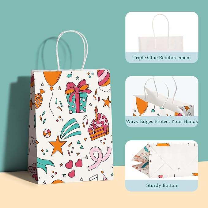 Small Gift Paper Bags With Handling Bulk Paper Shopping Colored Retail Recyclable Custom Paper Bags