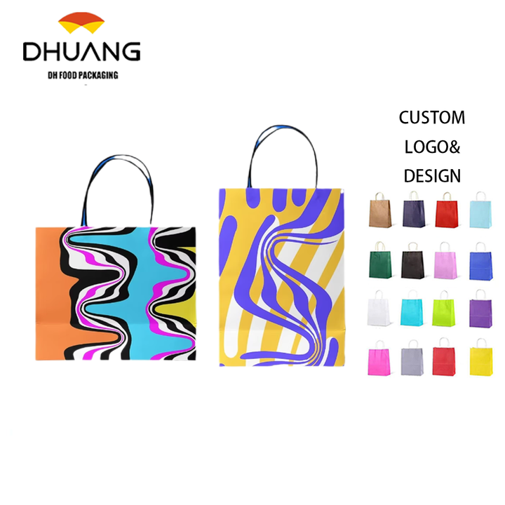 Customized High-Grade Luxury Kraft Paper Bag Reflective Laser Gradient Film Square Bottom Handbag Holiday Packaging Custom Logo