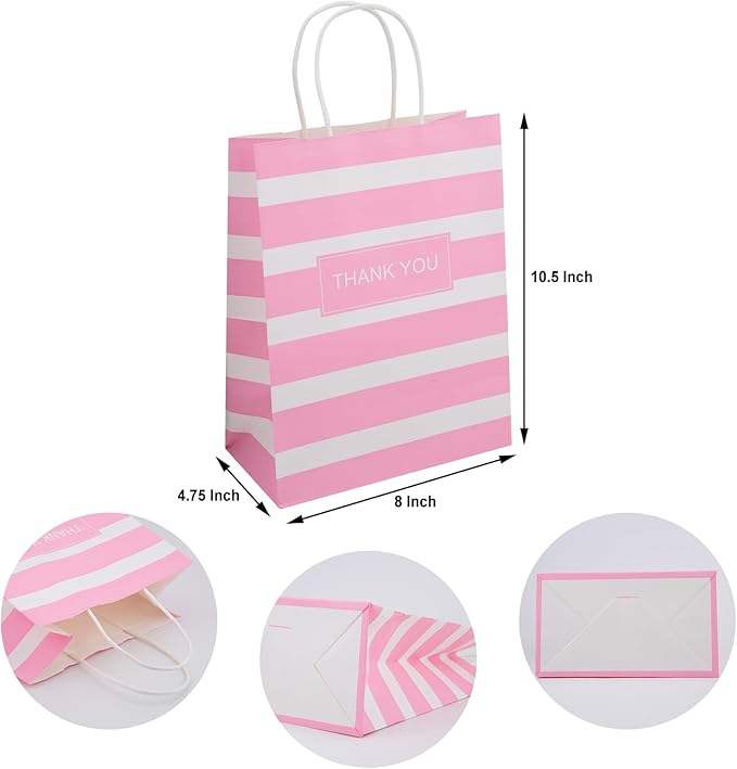 Recyclable Pink Kraft Paper Bag Custom Logo Gift Bag for Business Boutiques Parties and Weddings for Promotion Shopping Bag