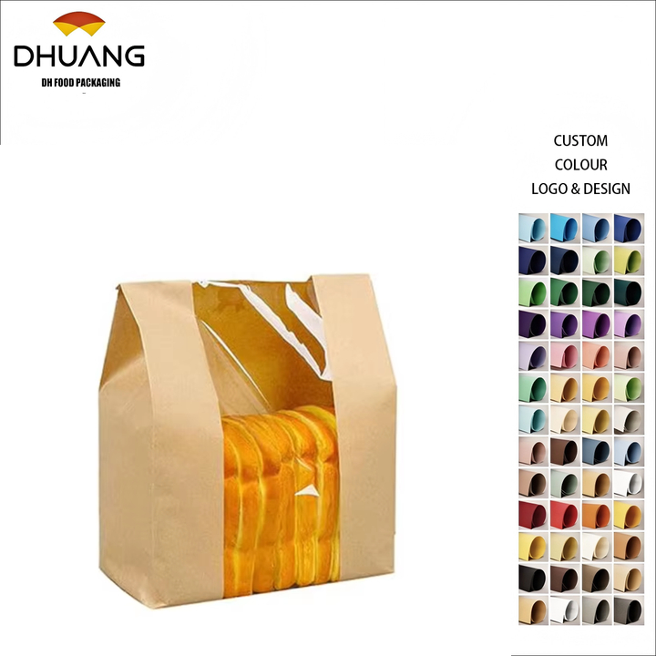 Brown Bread Bag with Window Breads Pastries Cookies Sweets with Labels and Stickers Custom Bread Bags