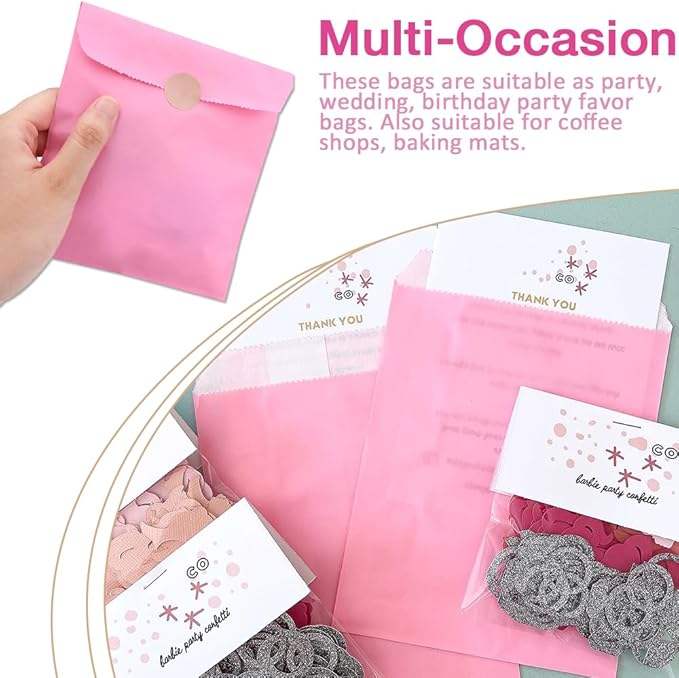 Flat Pink Paper Bag for Snacks and Desserts for Baking Cookies and Chocolate Eco-Friendly Packaging Oil-proof Paper Bag