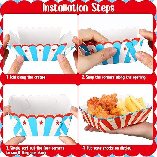Disposable Paper Food Boat Party Supplies for a Carnival - Soft Snacks Hot Dogs in Insulated Containers Food Trays